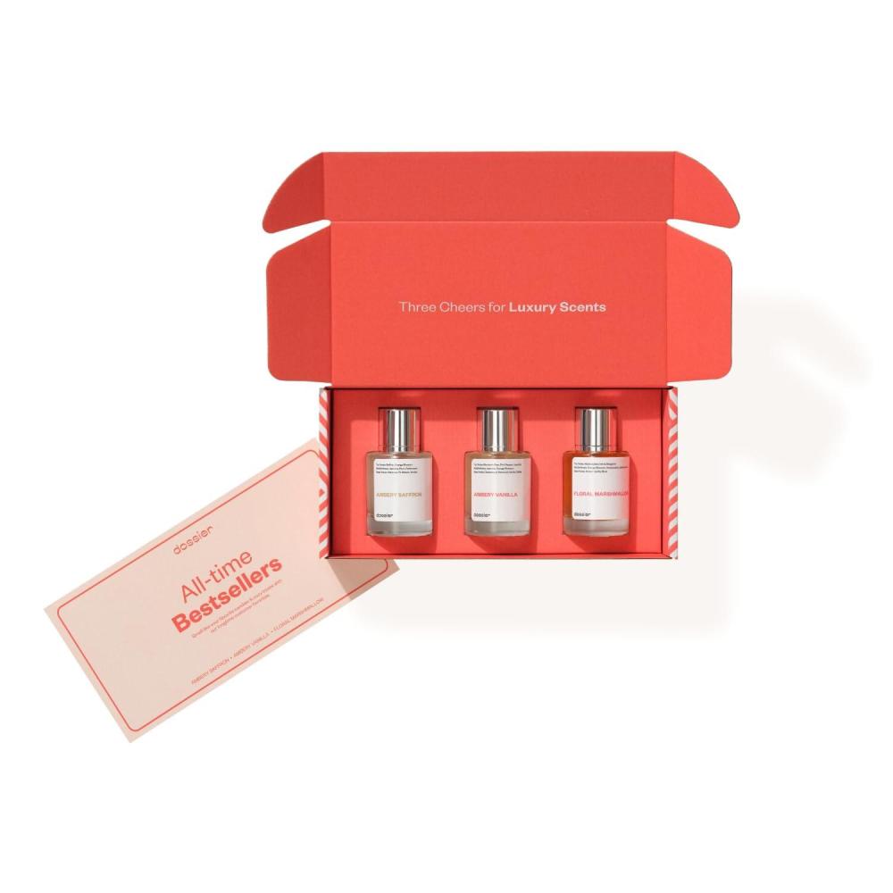 imageDossier  Eau de Parfum  Alltime Best Sellers 50 ML Trio Set  Ambery Saffron  Ambery Vanilla  Floral Marshmallow  3x Fragrance 17 Fl oz